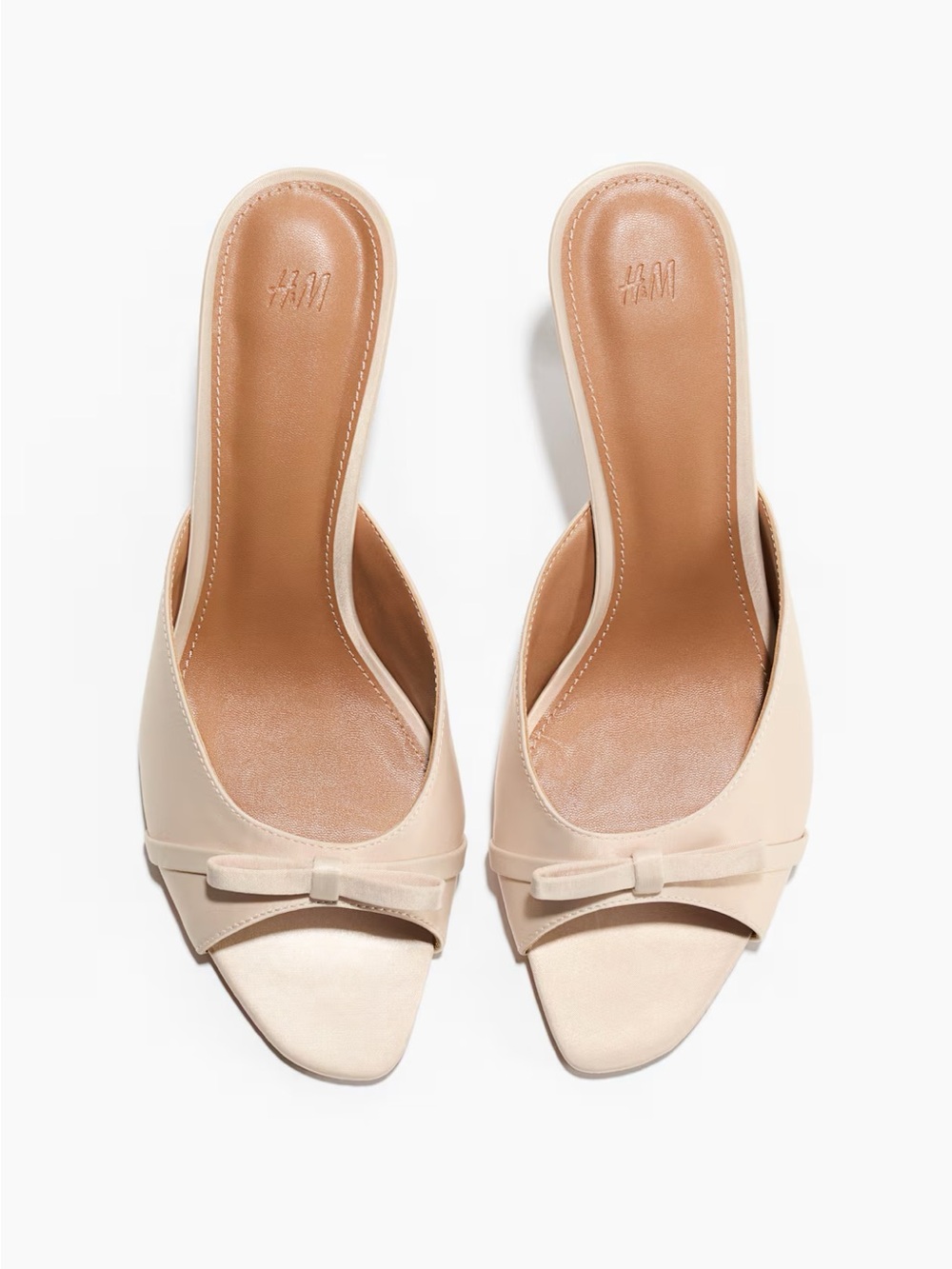 H&M Bow Detail Heeled Open-Toe Slide Mules / sandals light beige NWT